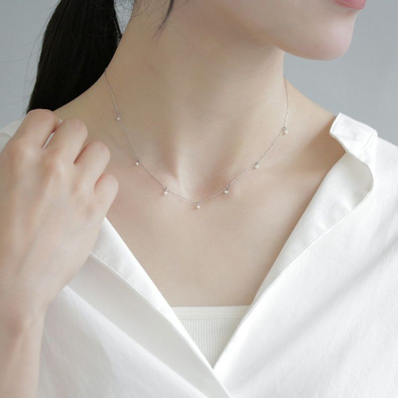 ネックレス ステンレス メタル 淡水パール ミニ 小粒 下がり 超極細 チェーン マグネット プチネックレス