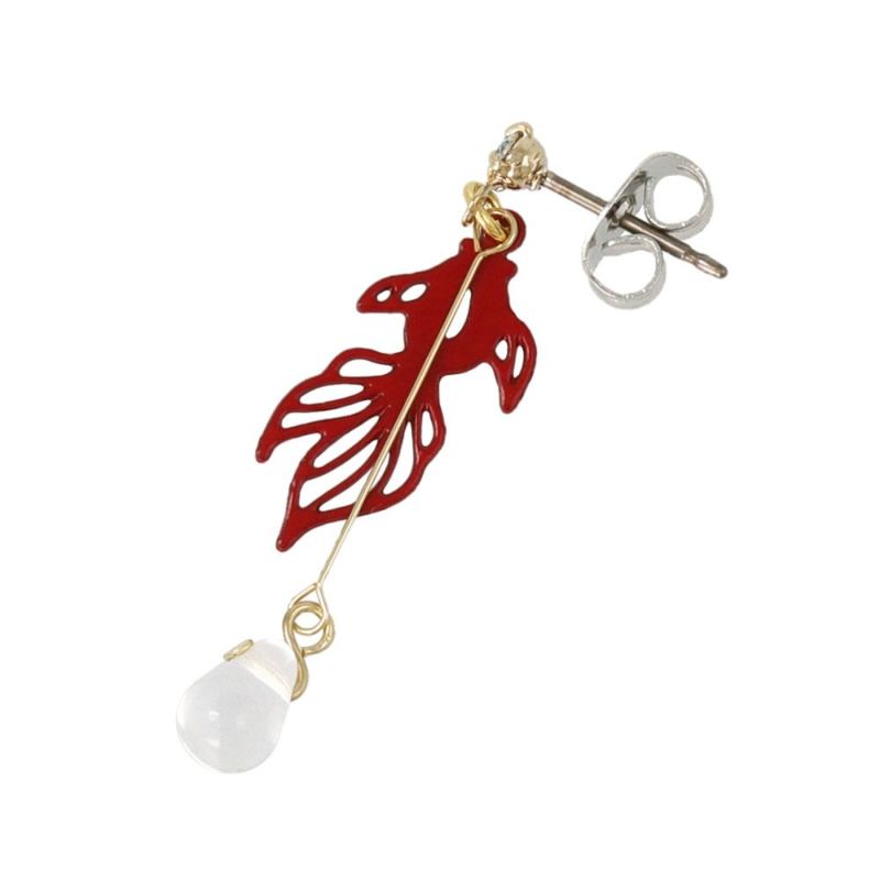 ピアス ニッケルフリー 透かし 金魚 ドロップ クリア ビーズ ストーン チタンポスト スタッドピアス