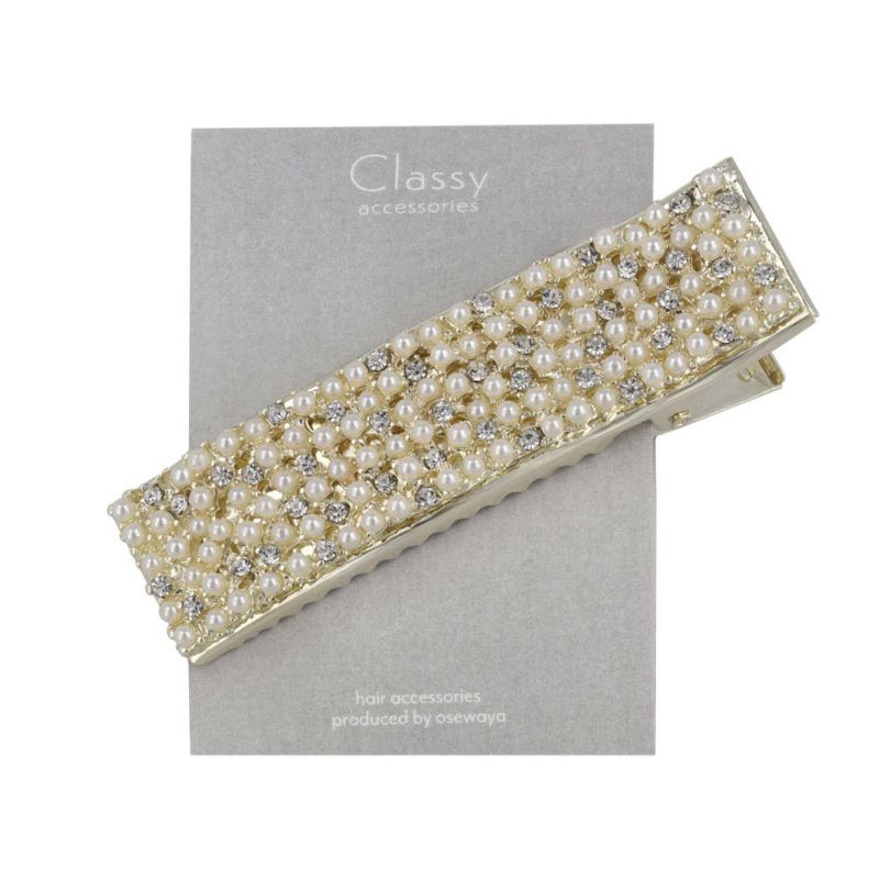 Classy ヘアクリップ ニッケルフリー メタル ミニ パール ストーン バブル レクタングル フォーククリップ