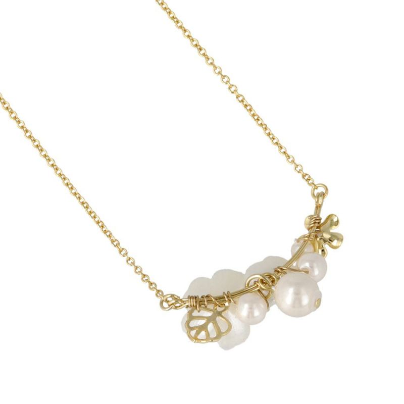 ネックレス ニッケルフリー メタル パール トリプル フラワー 花 リーフ チェーン ショートネックレス