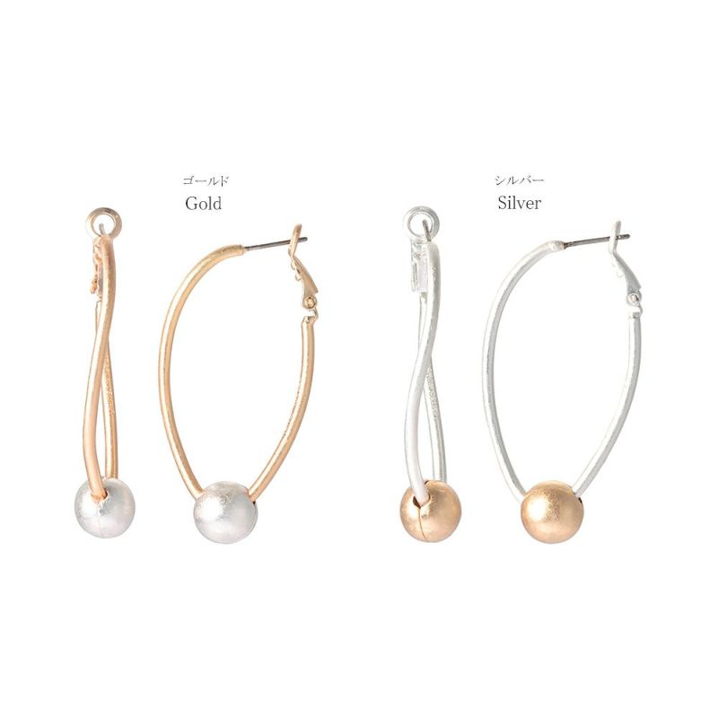 【LIMITED NUMBER】MOON ピアス ニッケルフリー マットメタル ボール ウェーブ オーバル リング コンビカラー プラネット チタンポスト フープピアス