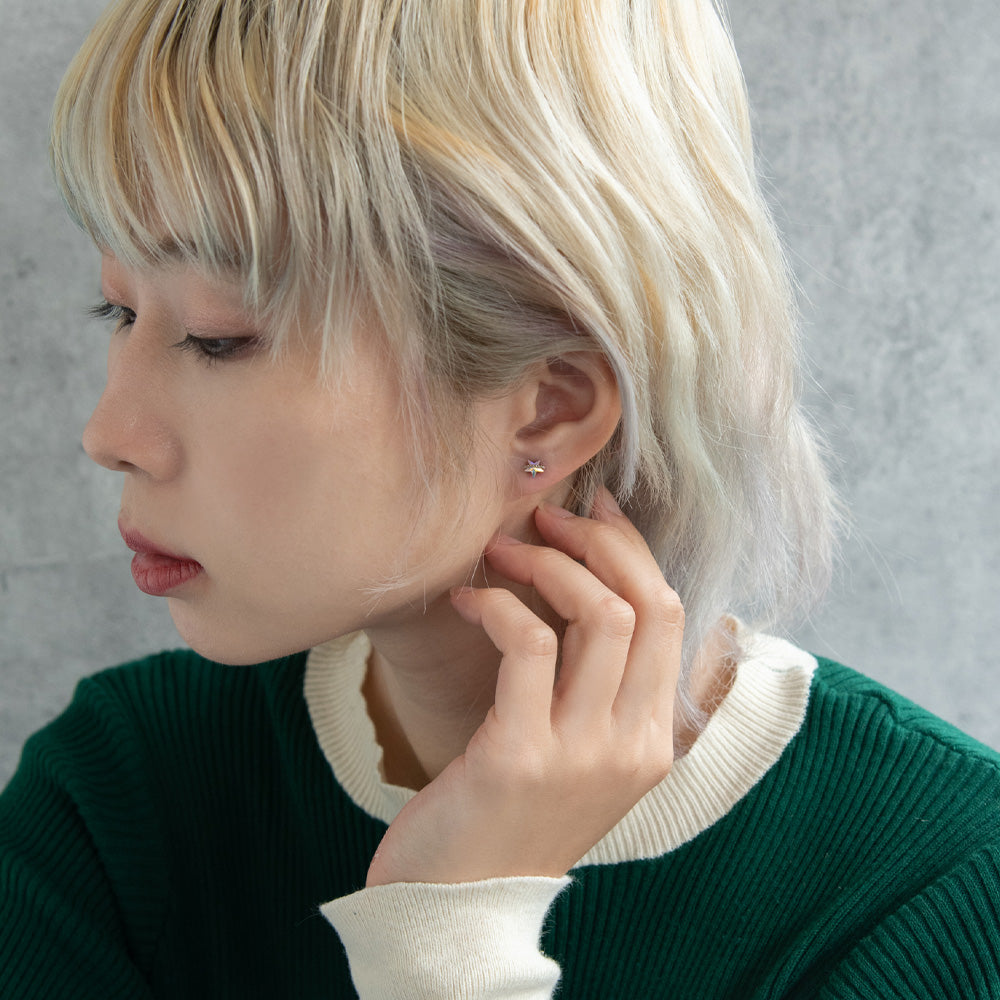 ボディピアス スター フープ ストレートバーベル ネジ式 サージカルステンレス 14G 【1個販売】