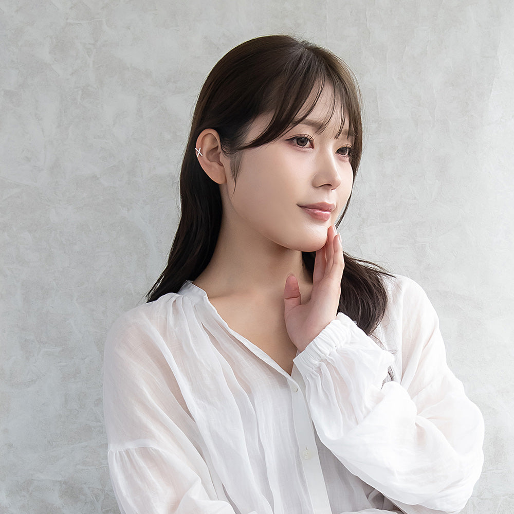 ボディピアス キュービックジルコニア クロス 交差 ストレートバーベル ネジ式 サージカルステンレス 16G 【1個販売】