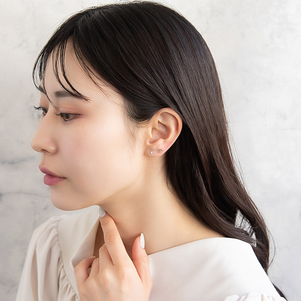 樹脂ピアス ニッケルフリー メタル リボン パール ストーン 6個セット ポストピアス