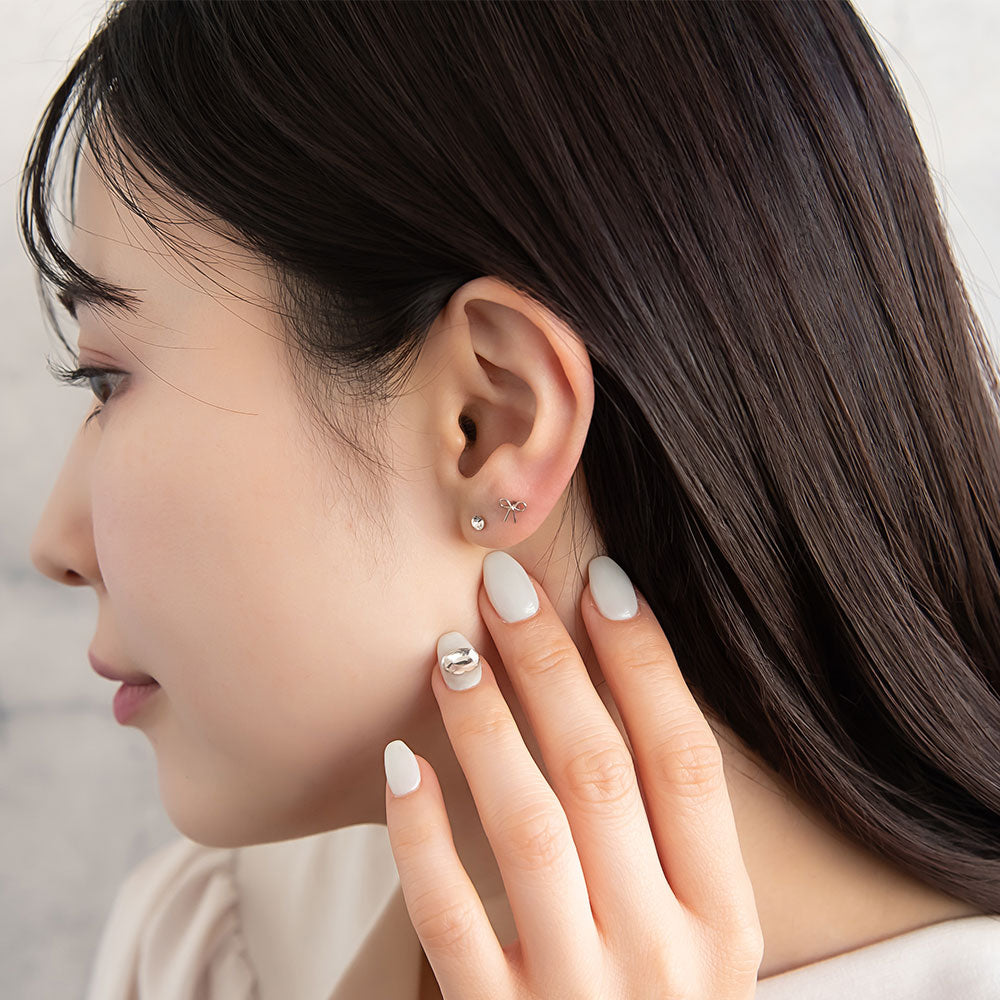 樹脂ピアス ニッケルフリー メタル リボン パール ストーン 6個セット ポストピアス