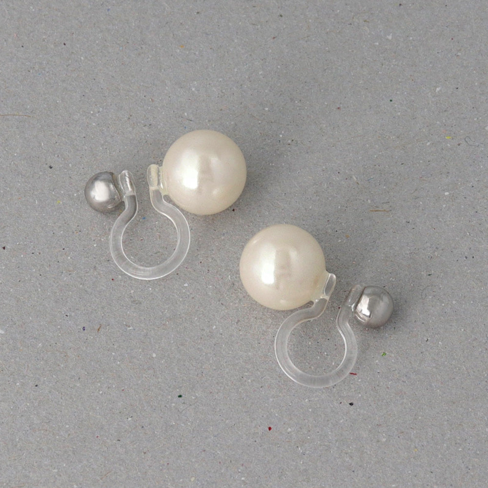 イヤリング パール 8mm ボール 2way 樹脂 オメガクリップ ノンホール