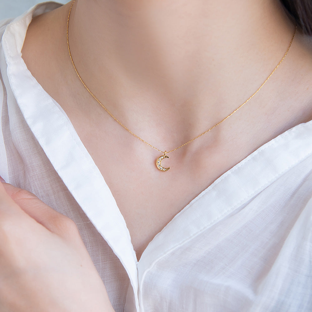 ネックレス ニッケルフリー 三日月 クレッセントムーン ストーン マグネット プチネックレス