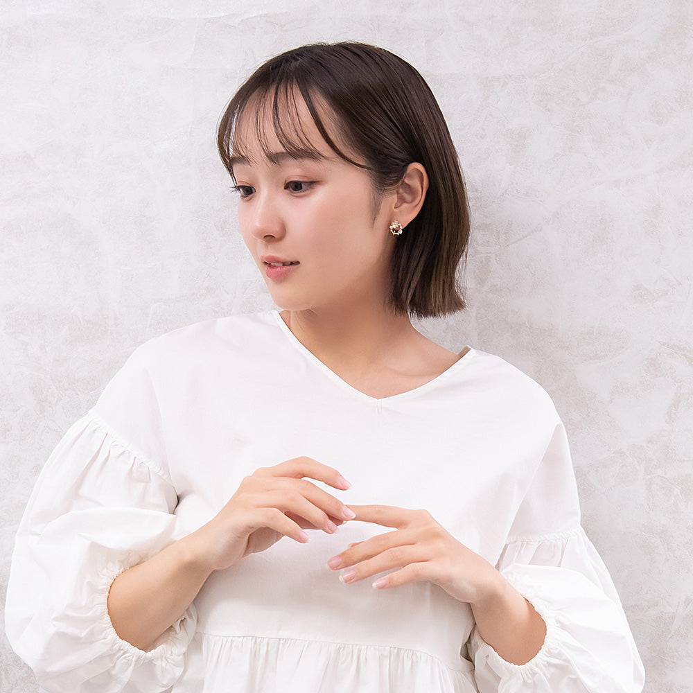 ピアス ニッケルフリー フラワー パール キュービックジルコニア サークル ポストピアス