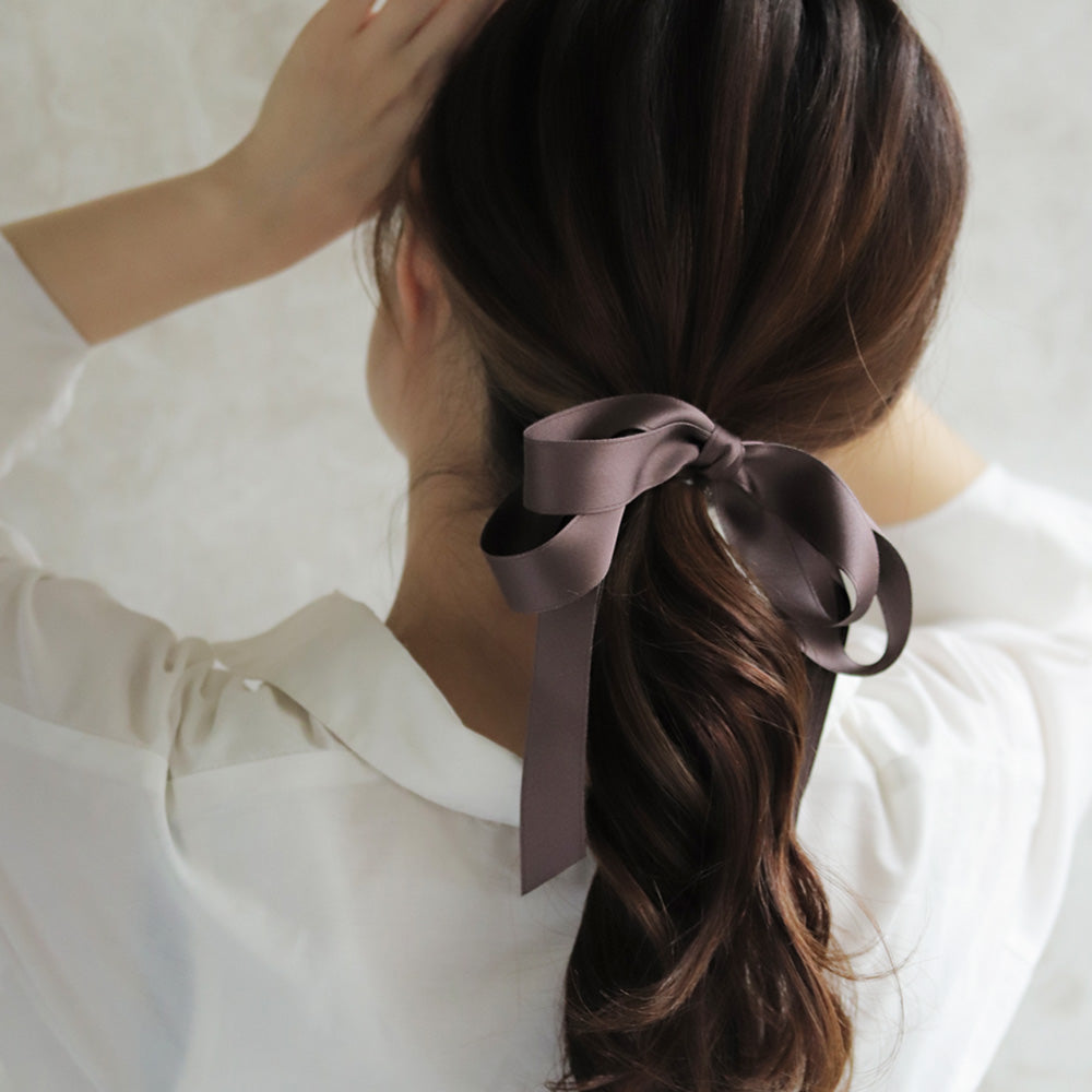ヘアカフ くすみカラー 足長リボン ポニーフック