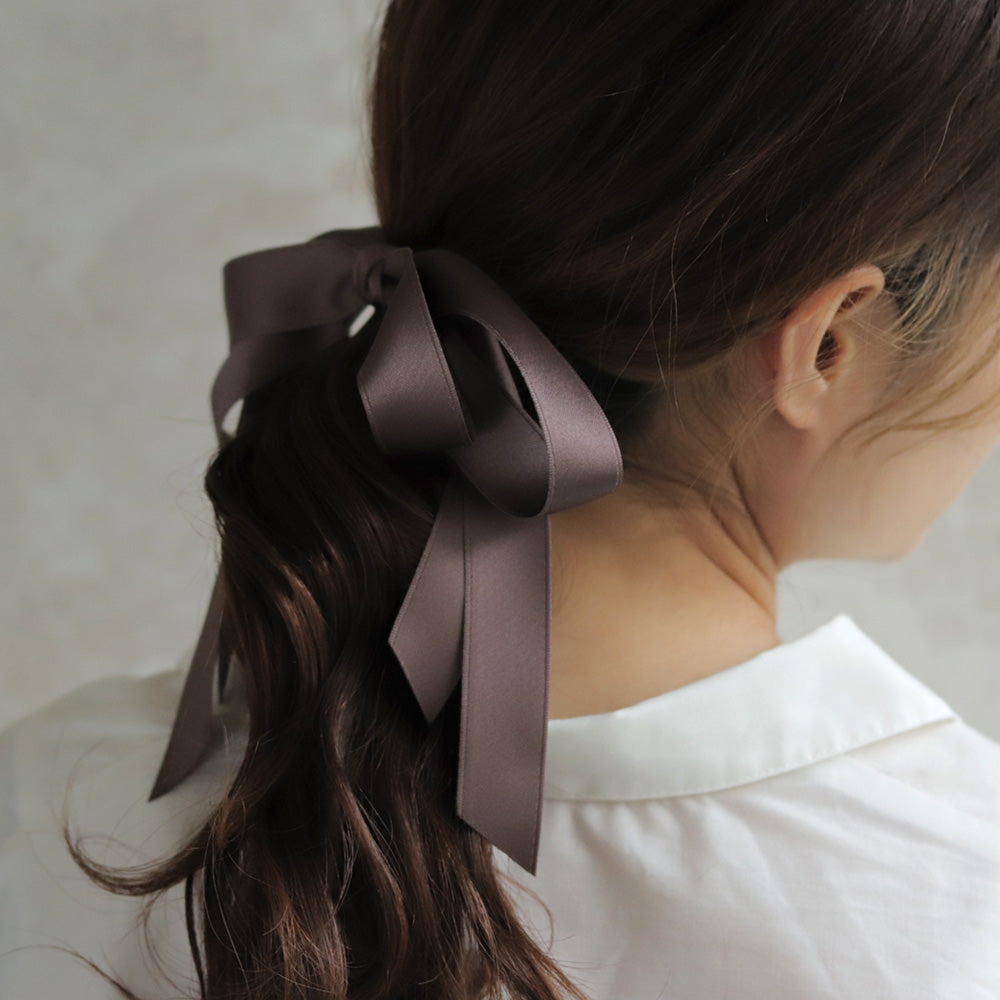 ヘアカフ くすみカラー 足長リボン ポニーフック