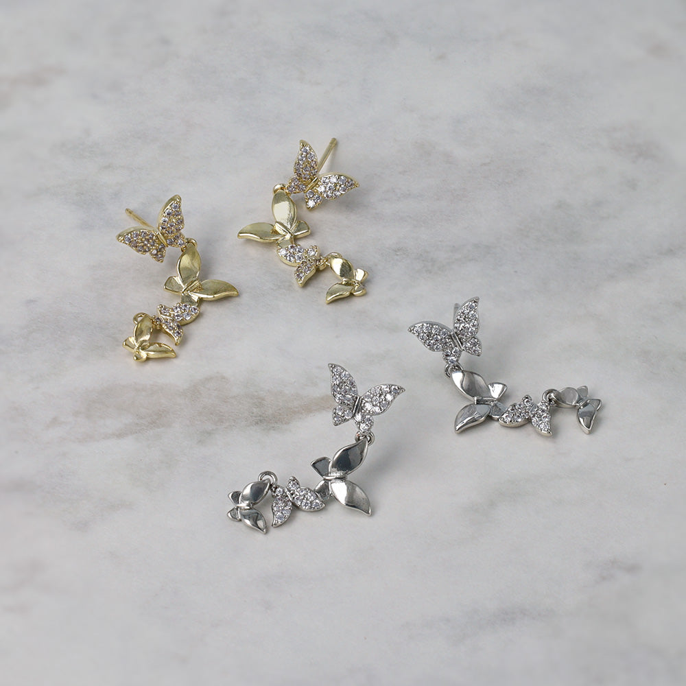 ピアス ニッケルフリー メタル キュービックジルコニア バタフライ 蝶