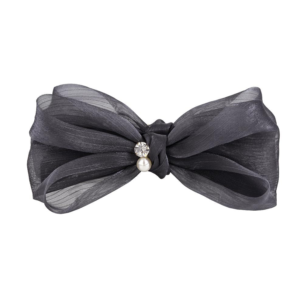 バナナクリップ リボン シアー シマー パール ストーン ヘアクリップ