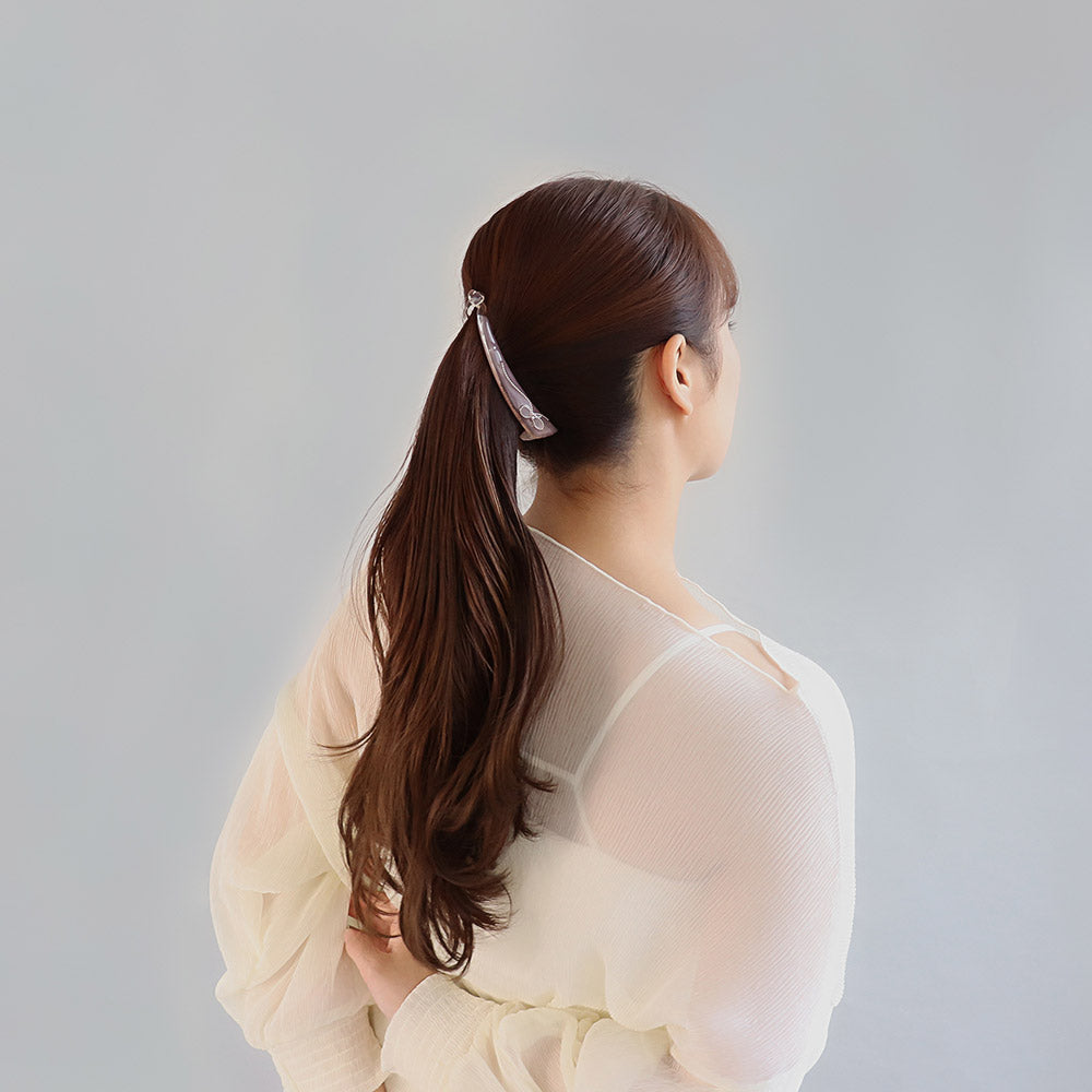 バナナクリップ メタル ボールチェーン ミニ パール リボン クリア カラー スリム ヘアクリップ