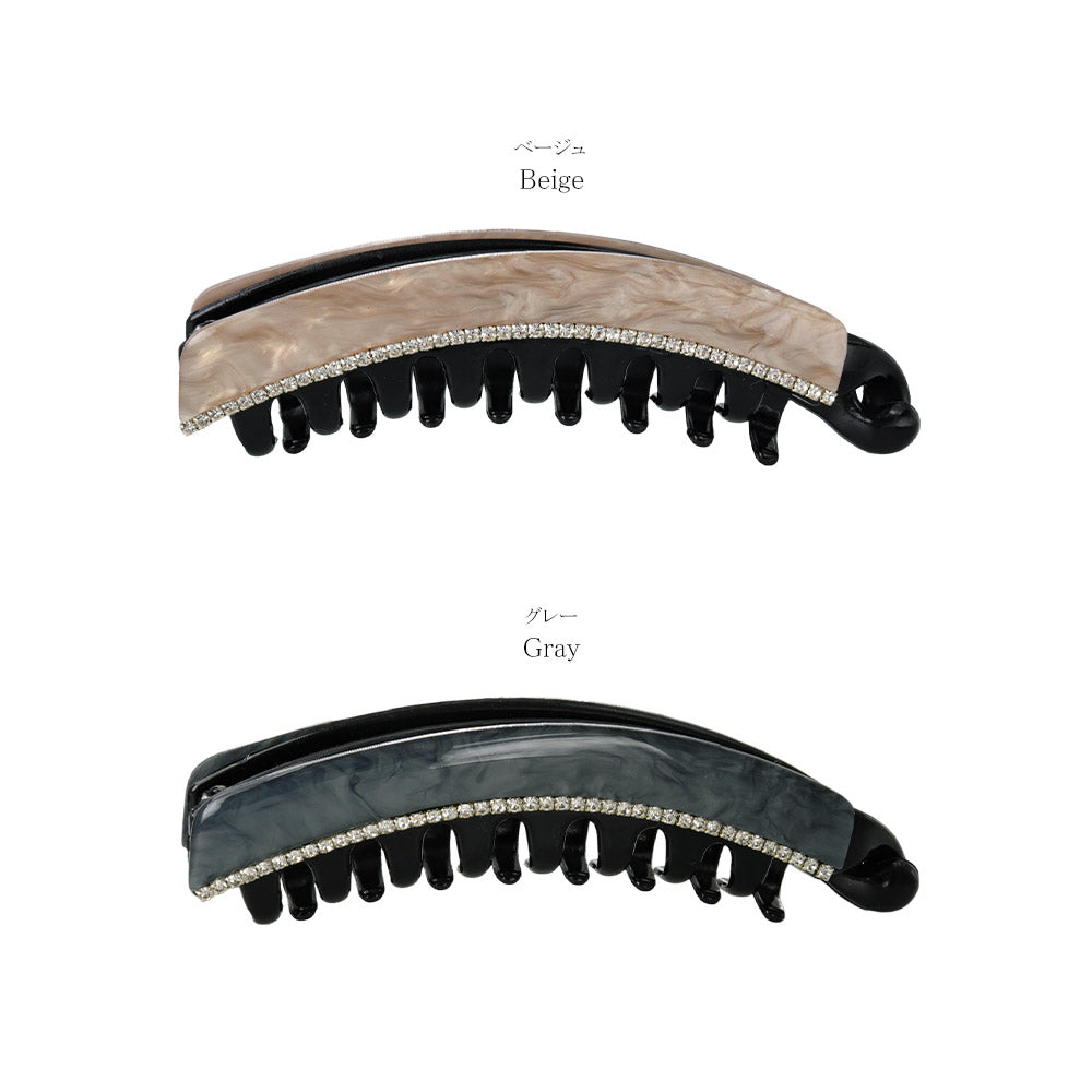 バナナクリップ マーブル カラー ミニ ストーン カーブ 2層 歯つき 130mm ビッグサイズ ヘアクリップ