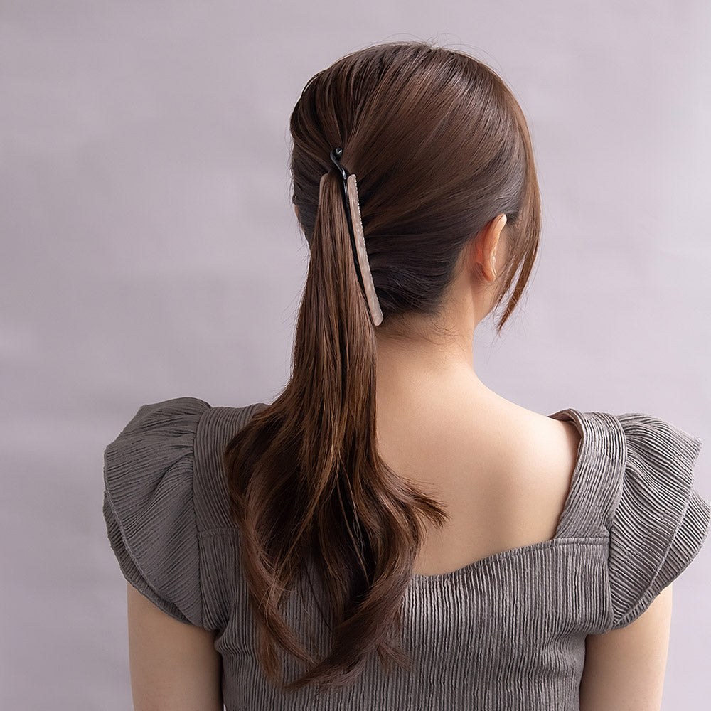 バナナクリップ マーブル カラー ミニ ストーン カーブ 2層 歯つき 130mm ビッグサイズ ヘアクリップ