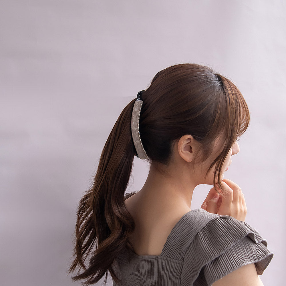 バナナクリップ マーブル カラー ミニ ストーン カーブ 2層 歯つき 130mm ビッグサイズ ヘアクリップ
