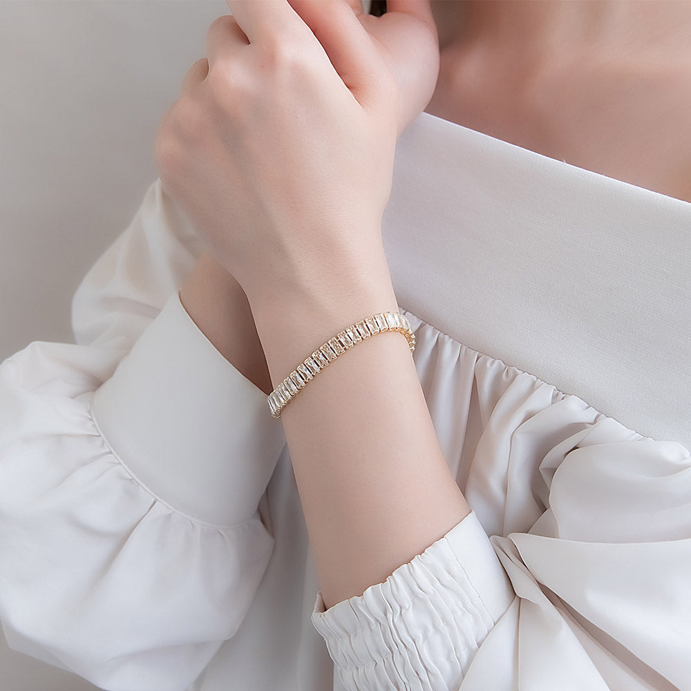 ブレスレット ニッケルフリー メタル キュービックジルコニア レクタングル スライドボール ベネチアン チェーンブレスレット