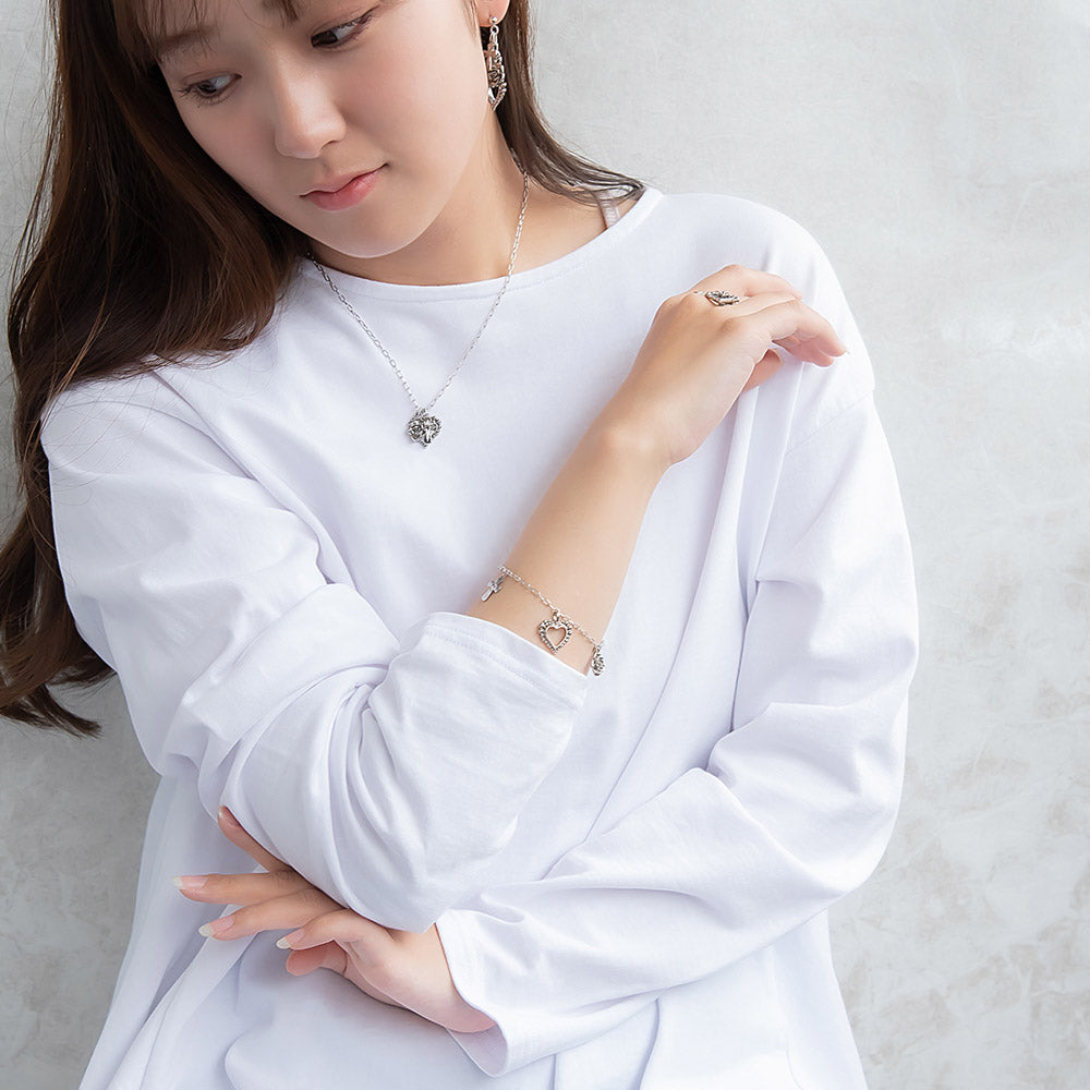 ブレスレット yura ニッケルフリー メタル ハート クロス バラ オーバル チェーンブレスレット