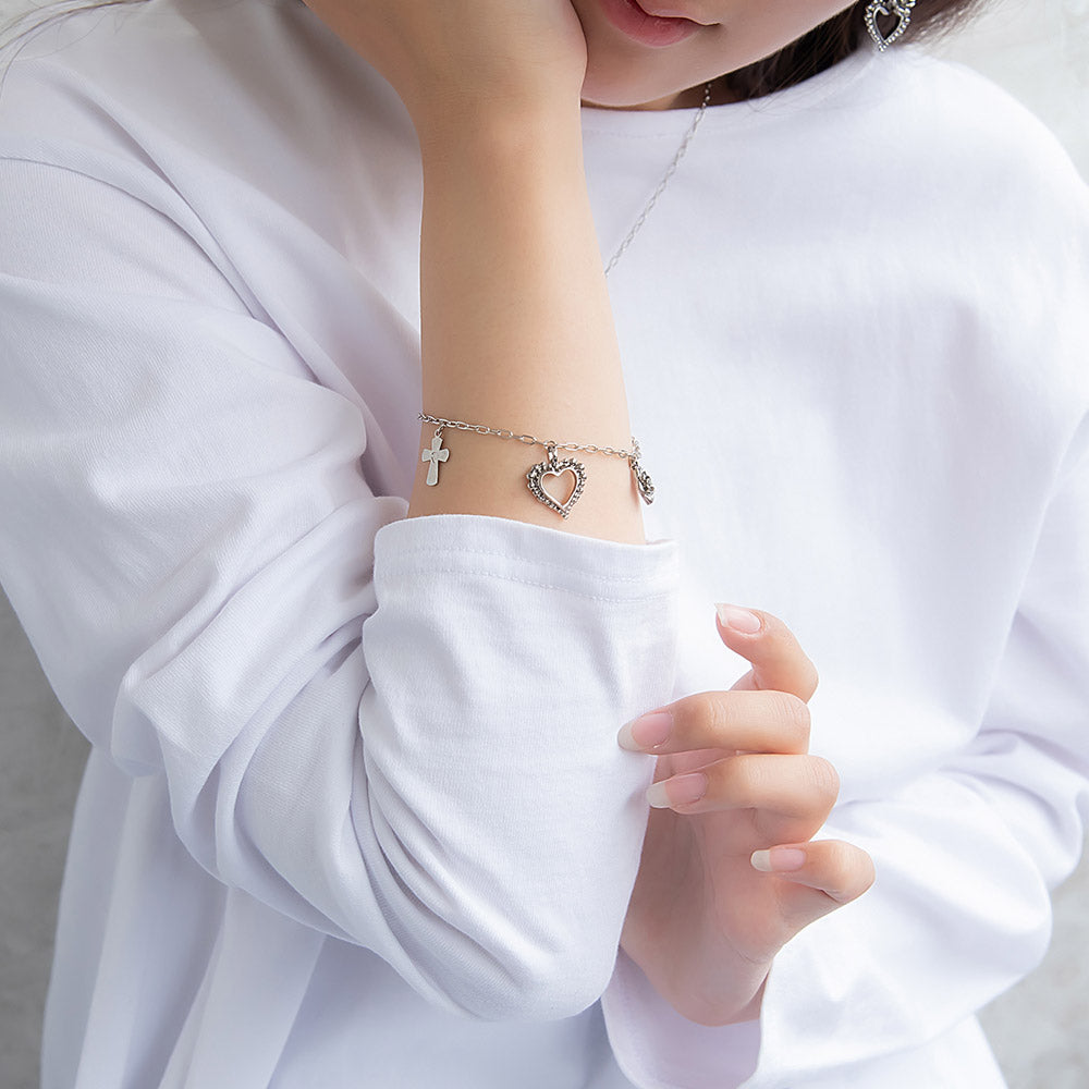 ブレスレット yura ニッケルフリー メタル ハート クロス バラ オーバル チェーンブレスレット