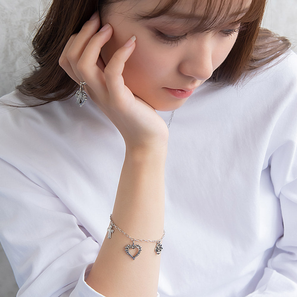 ブレスレット yura ニッケルフリー メタル ハート クロス バラ オーバル チェーンブレスレット