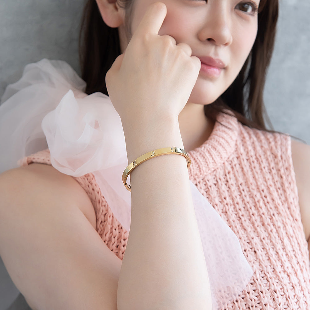 ブレスレット ステンレス ストーン スリー スラッシュ ライン バングル