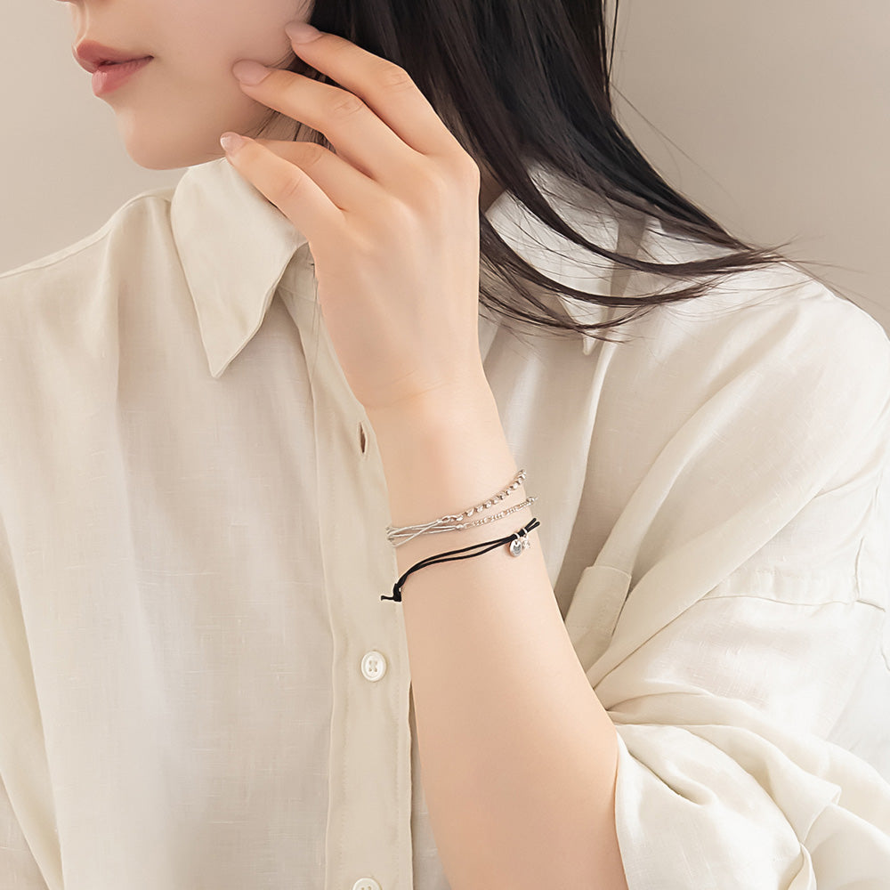 ブレスレット ANTI SHOCK 静電気軽減 ニッケルフリー メタル フィガロチェーン サークル ストーン 連爪 ラメ糸 3本セット ゴムブレスレット