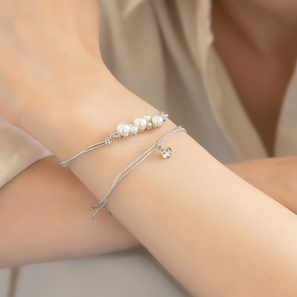 ブレスレット ANTI SHOCK 静電気軽減 ニッケルフリー メタル バブル パール ストーン ラメ糸 2本セット ゴムブレスレット