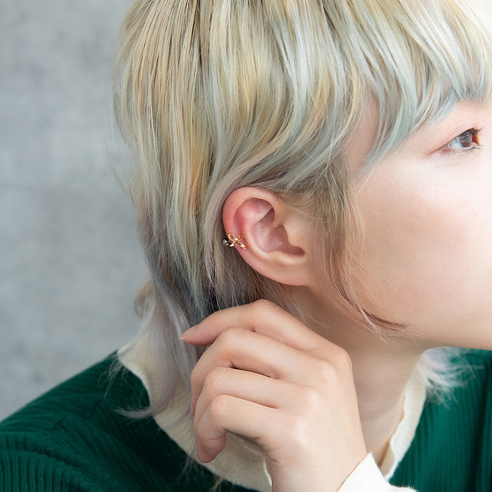 ボディピアス アシンメトリー リボン ストレートバーベル ネジ式 サージカルステンレス 18G 【1個販売】