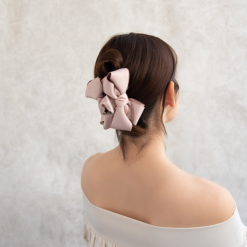 ヘアクリップ ダブル グログラン リボン ボリューム バンスクリップ