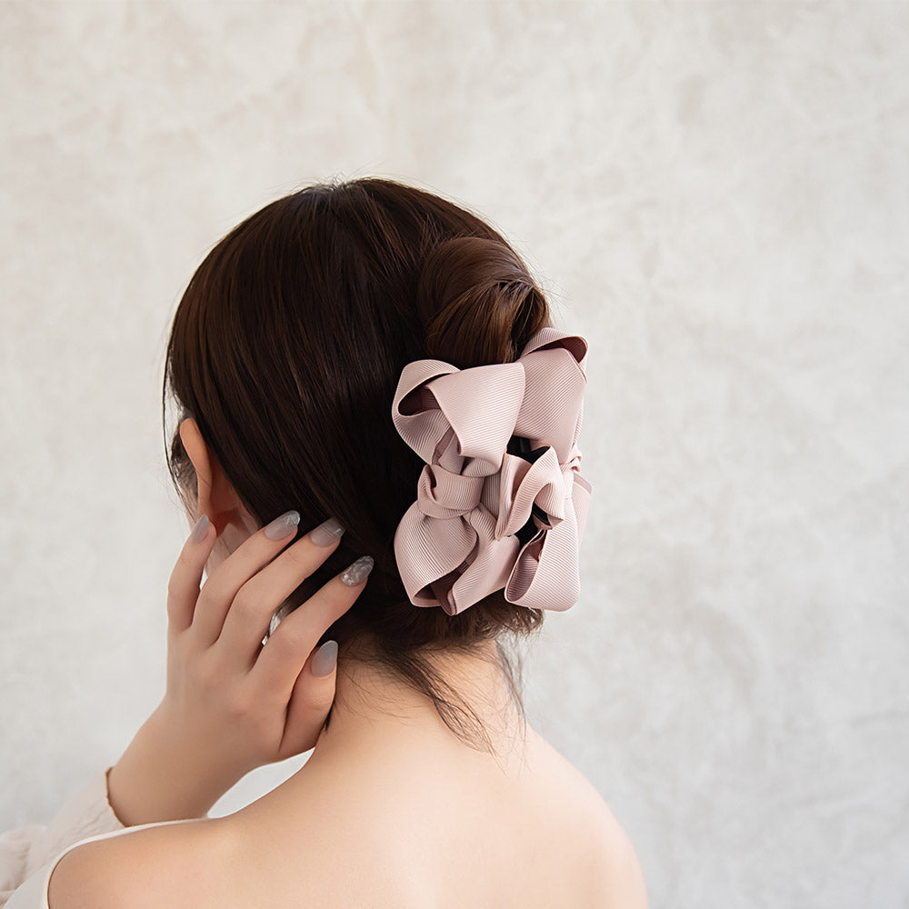 ヘアクリップ ダブル グログラン リボン ボリューム バンスクリップ
