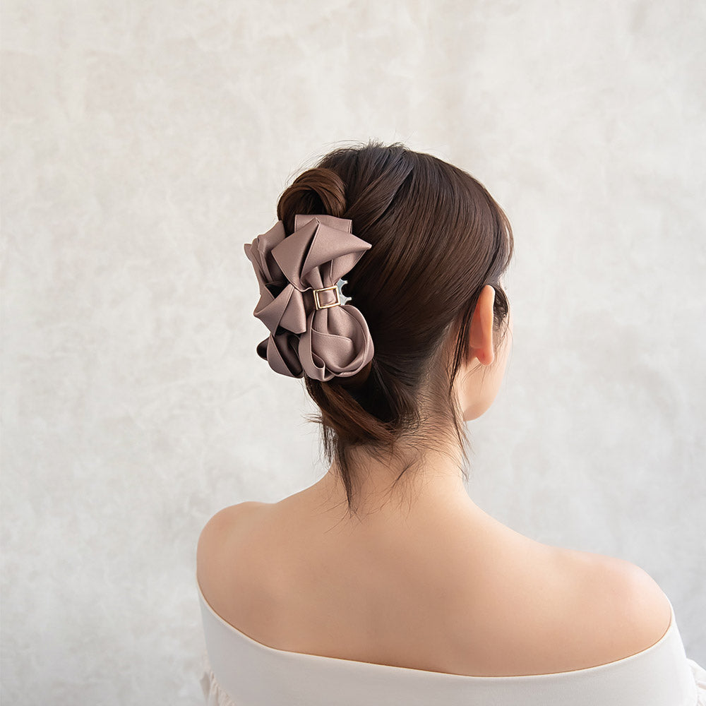 ヘアクリップ レイヤード リボン メタル レクタングル バックル ベーシックカラー バンスクリップ