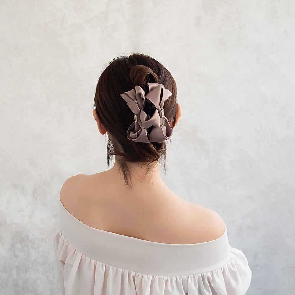 ヘアクリップ レイヤード リボン メタル レクタングル バックル ベーシックカラー バンスクリップ