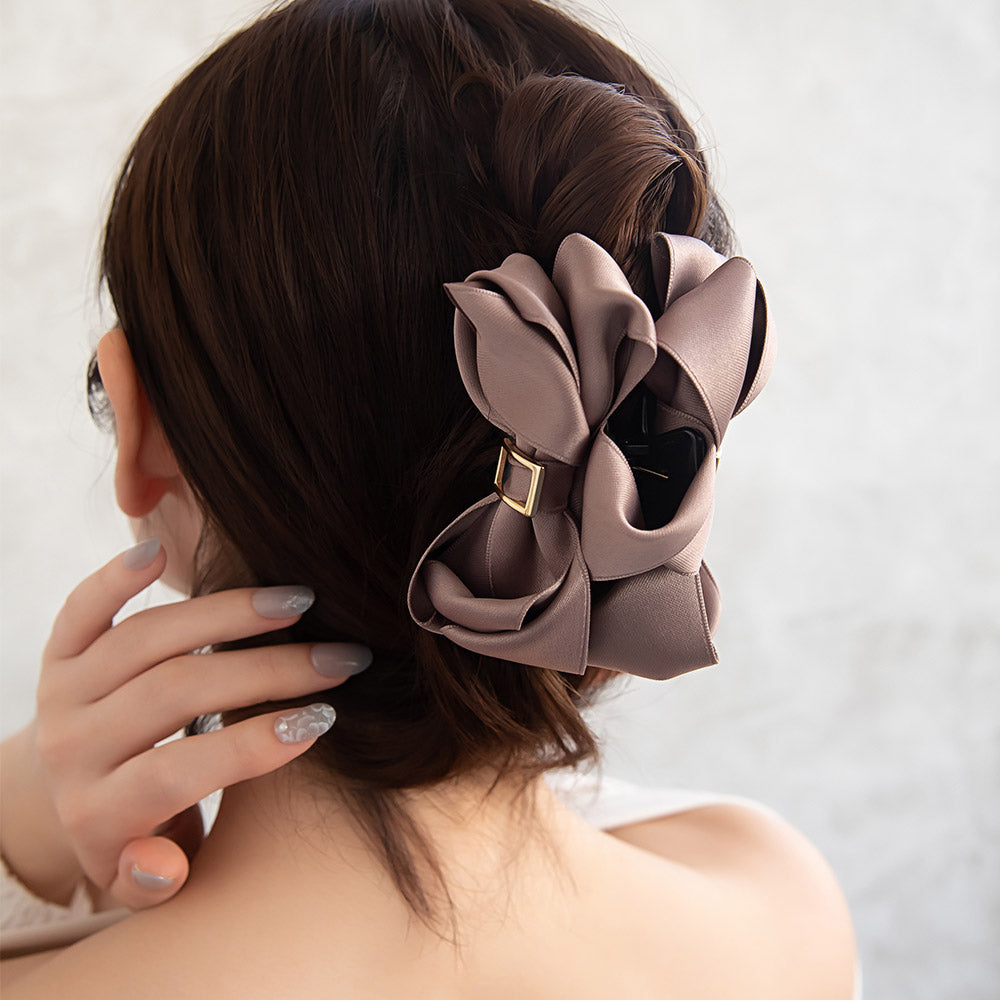 ヘアクリップ レイヤード リボン メタル レクタングル バックル ベーシックカラー バンスクリップ