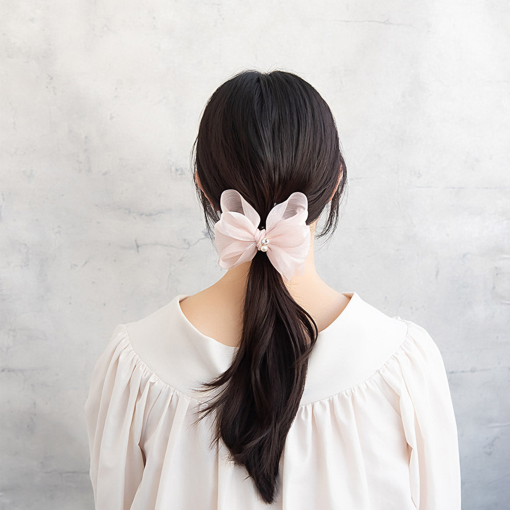 ヘアクリップ ダブル リボン シアー シマー パール ストーン バンスクリップ