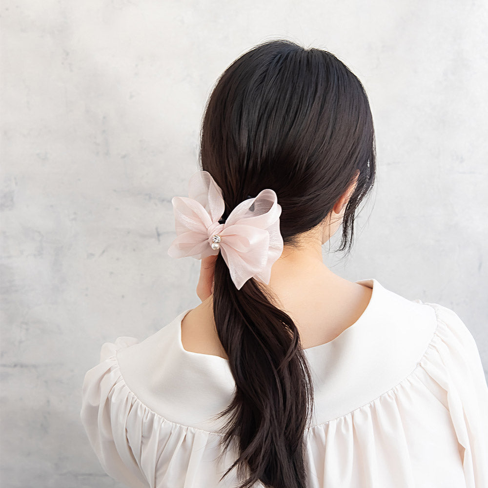 ヘアクリップ ダブル リボン シアー シマー パール ストーン バンスクリップ