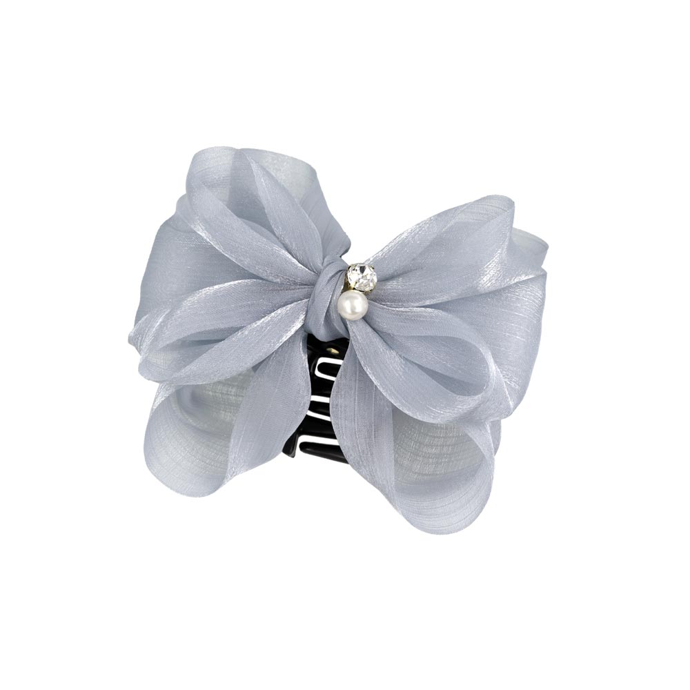 ヘアクリップ ダブル リボン シアー シマー パール ストーン バンスクリップ