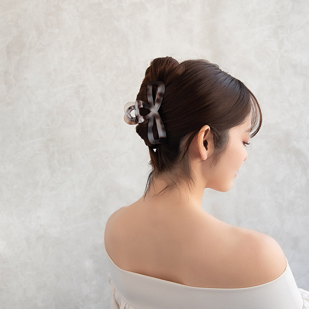 ヘアクリップ リボン ∞ 隠れ ハート マーブル ベーシックカラー ロール バンスクリップ
