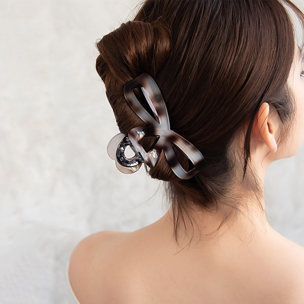ヘアクリップ リボン ∞ 隠れ ハート マーブル ベーシックカラー ロール バンスクリップ