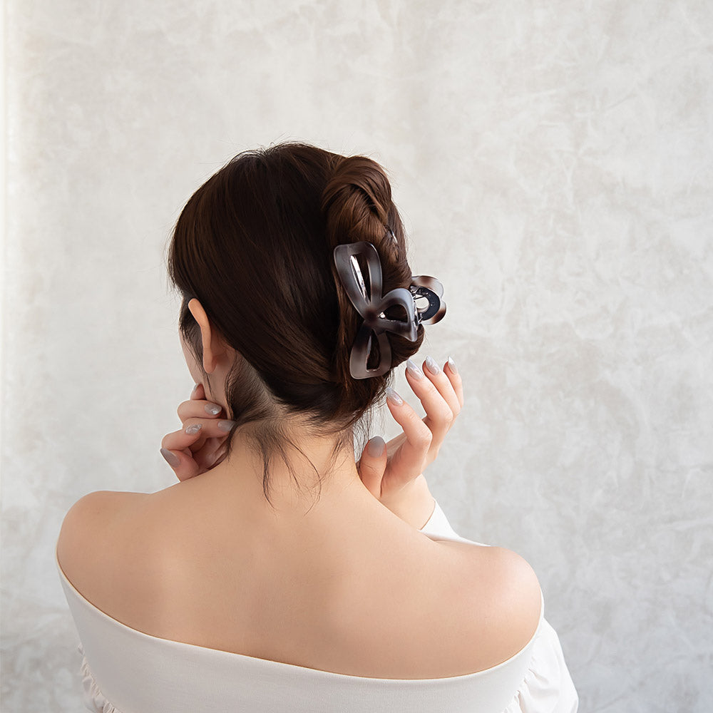ヘアクリップ リボン ∞ 隠れ ハート マーブル ベーシックカラー ロール バンスクリップ