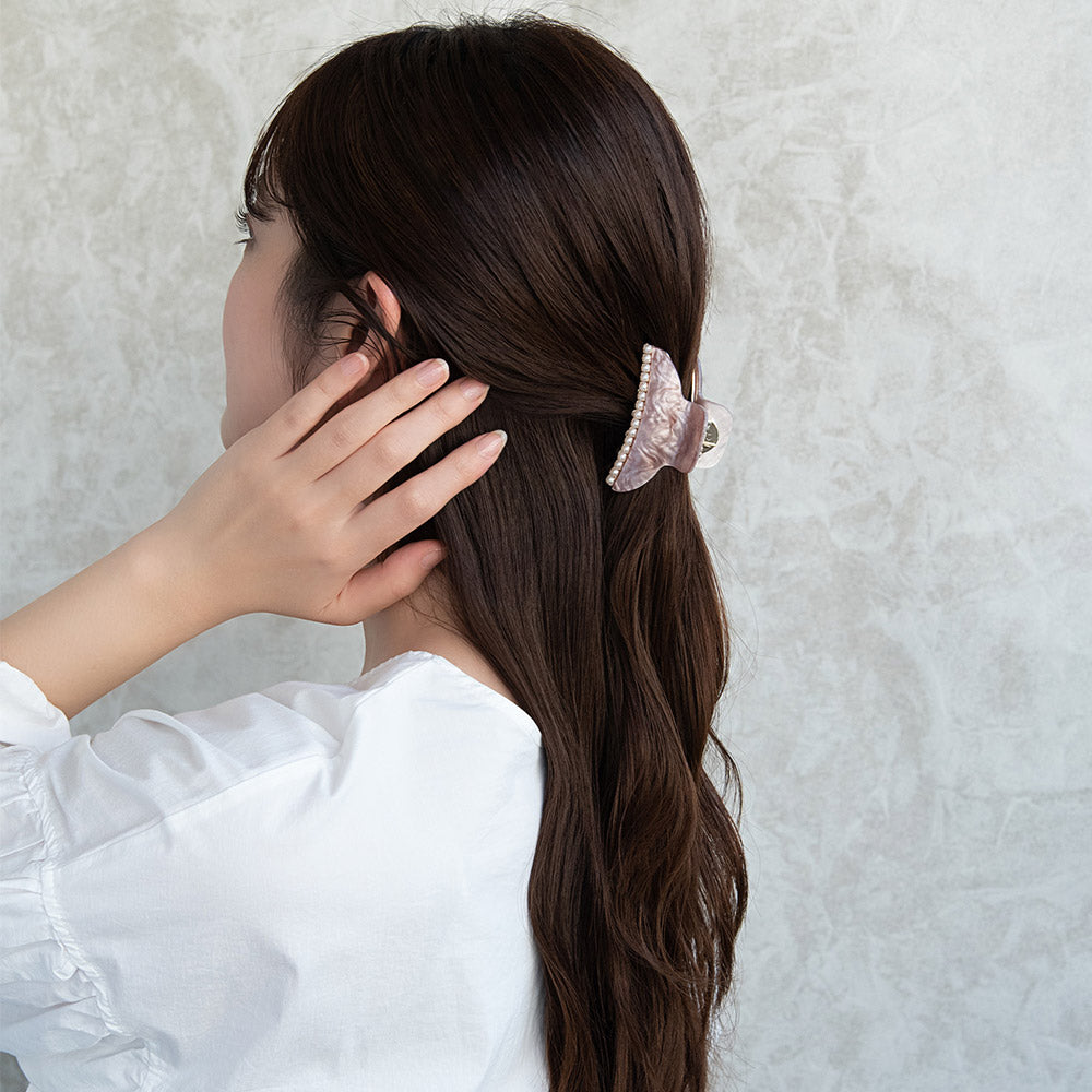 ヘアクリップ マーブル カラー ミニ パール バンスクリップ