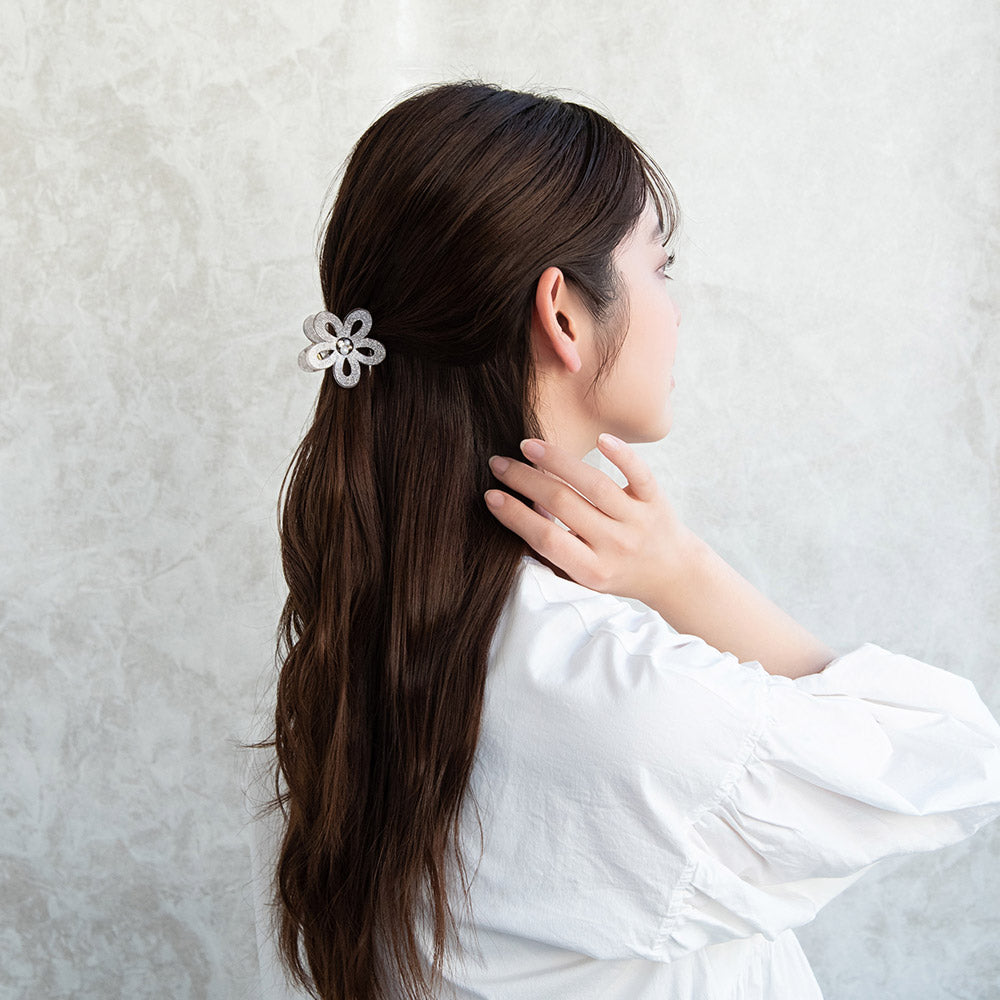 ヘアクリップ フラワー 花 ラメ パール ストーン ビーズ ミニ バンスクリップ