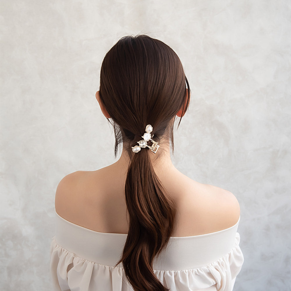 ヘアクリップ ニッケルフリー メタル オーバル カラー ストーン パール バンスクリップ