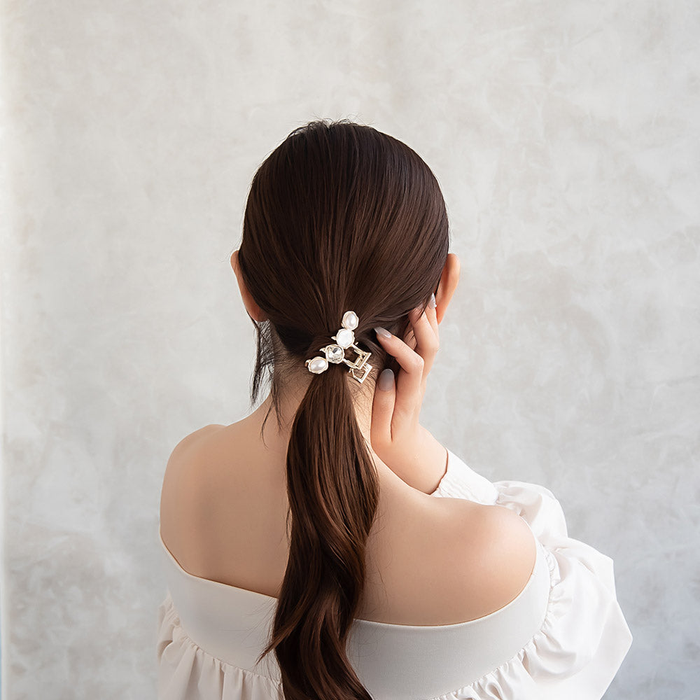 ヘアクリップ ニッケルフリー メタル オーバル カラー ストーン パール バンスクリップ