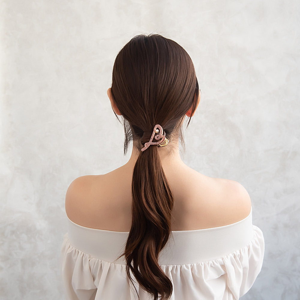 ヘアクリップ ニッケルフリー メタル ハート ライン 一筆書き マーブル カラー ラメ パール バンスクリップ