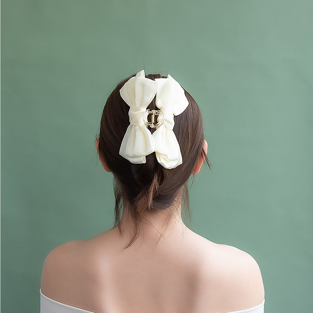 ヘアクリップ ビッグ ダブル リボン カラー クリア ロール バンスクリップ
