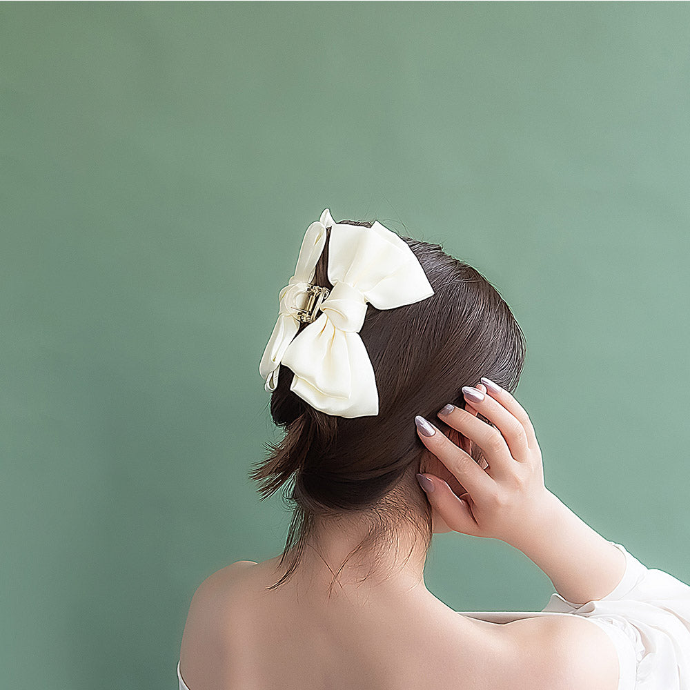 ヘアクリップ ビッグ ダブル リボン カラー クリア ロール バンスクリップ