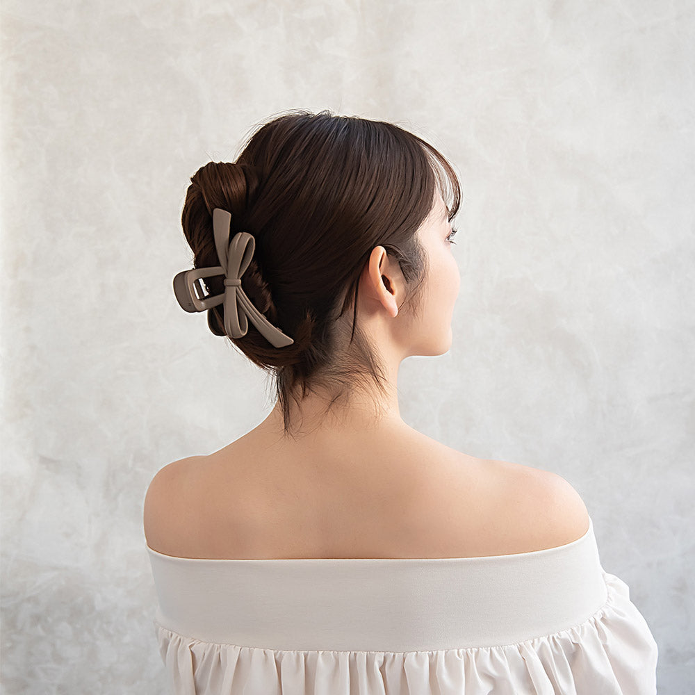 ヘアクリップ スリム リボン ベーシック マットカラー バンスクリップ