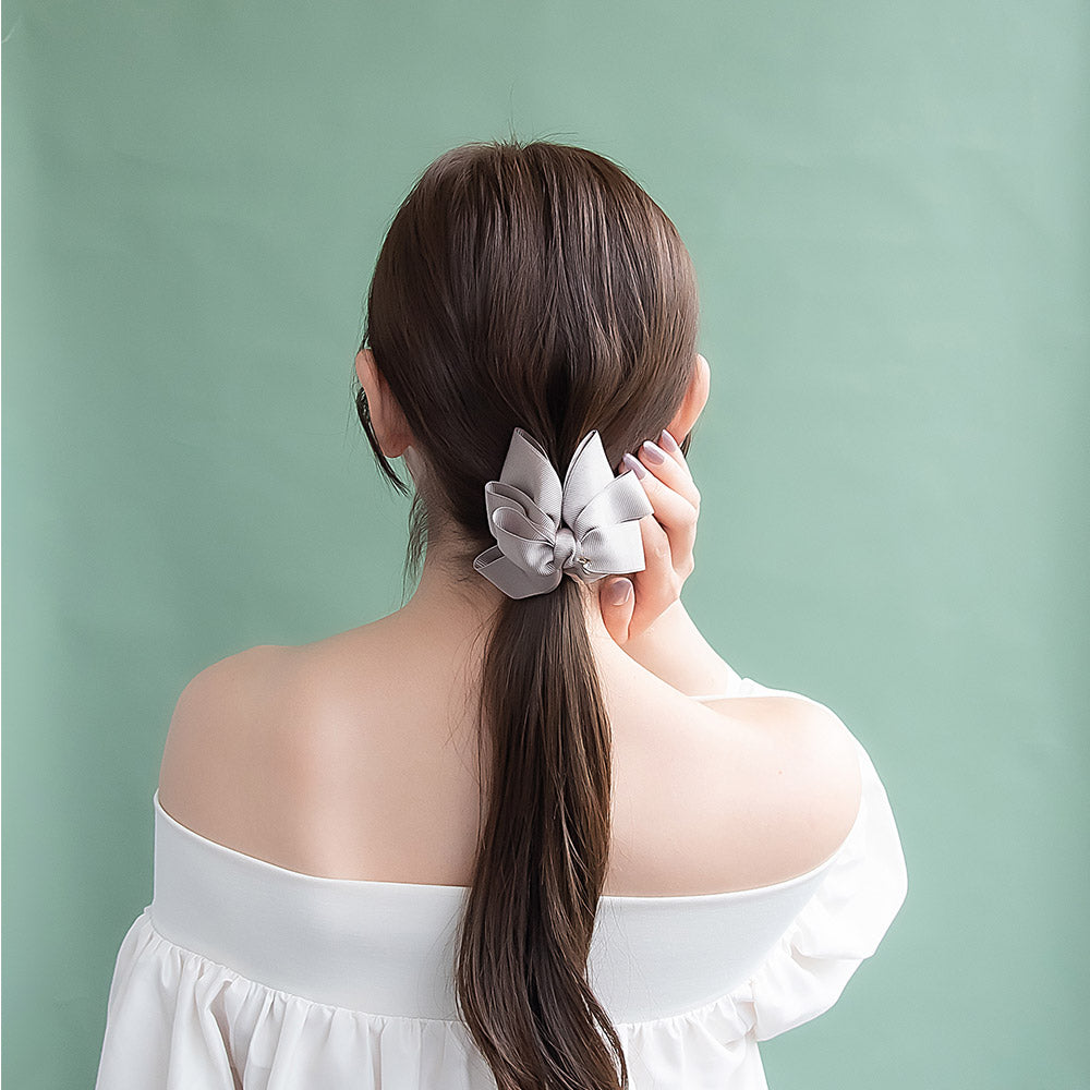 ヘアクリップ ボリューム レイヤード ループ グログラン リボン ストーン カラー バンスクリップ