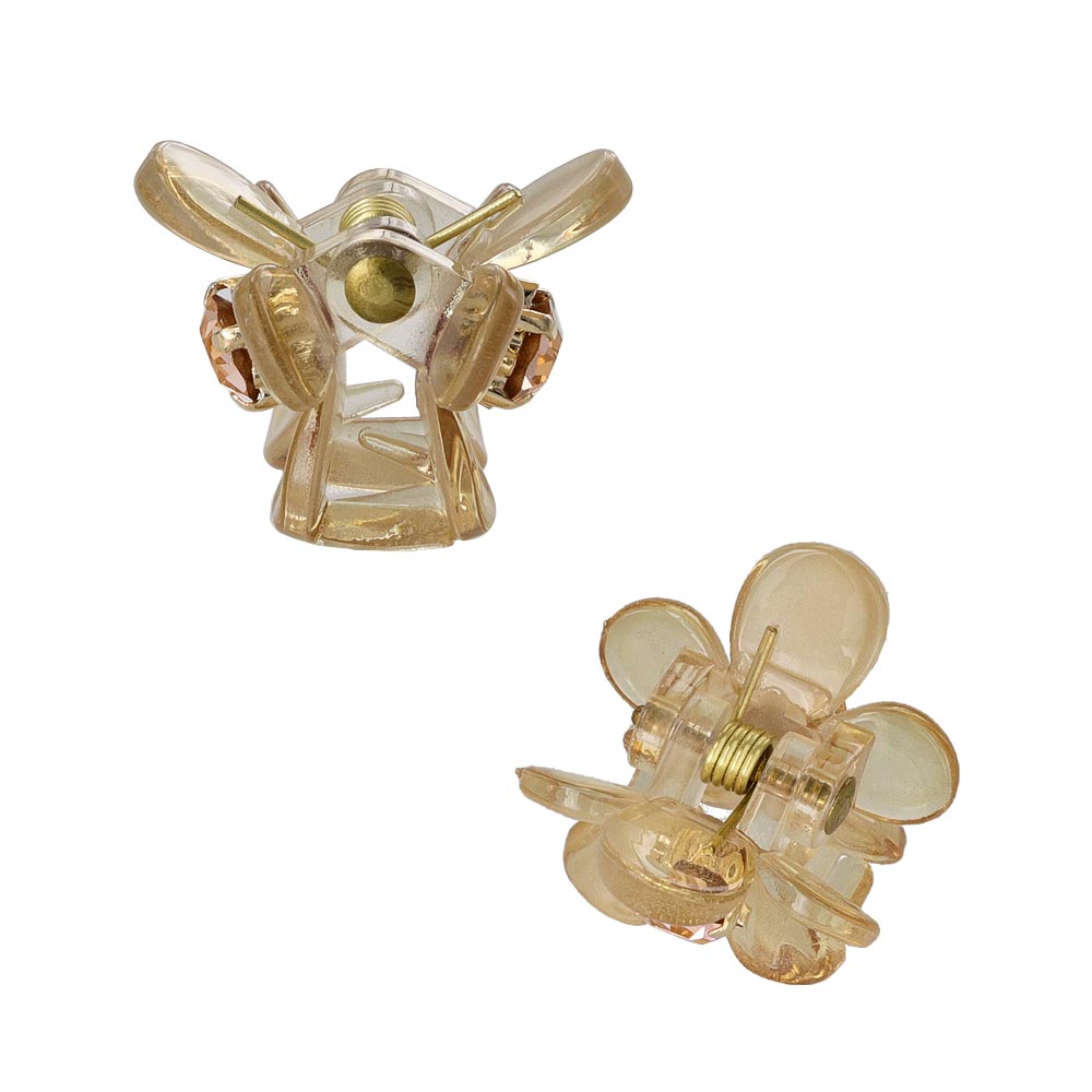 ヘアクリップ mini clip フラワー 花 クリア カラー ストーン 3個セット ミニ バンスクリップ