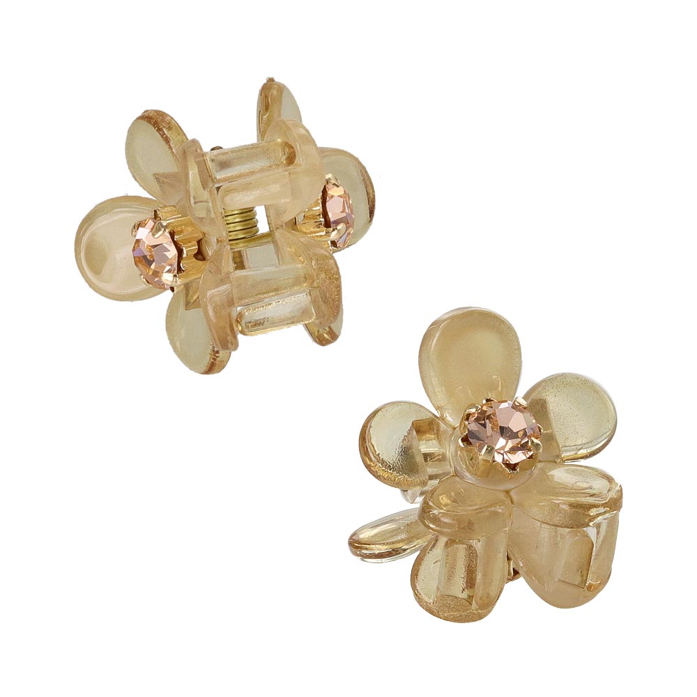 ヘアクリップ mini clip フラワー 花 クリア カラー ストーン 3個セット ミニ バンスクリップ
